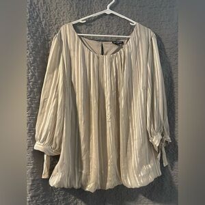 Sara Michelle Cream Striped Pleated Blouse